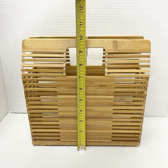 C&C California Bamboo Wooden Rectangle Handbag Summer Beach Picnic Boho Fun - Picture 7 of 15